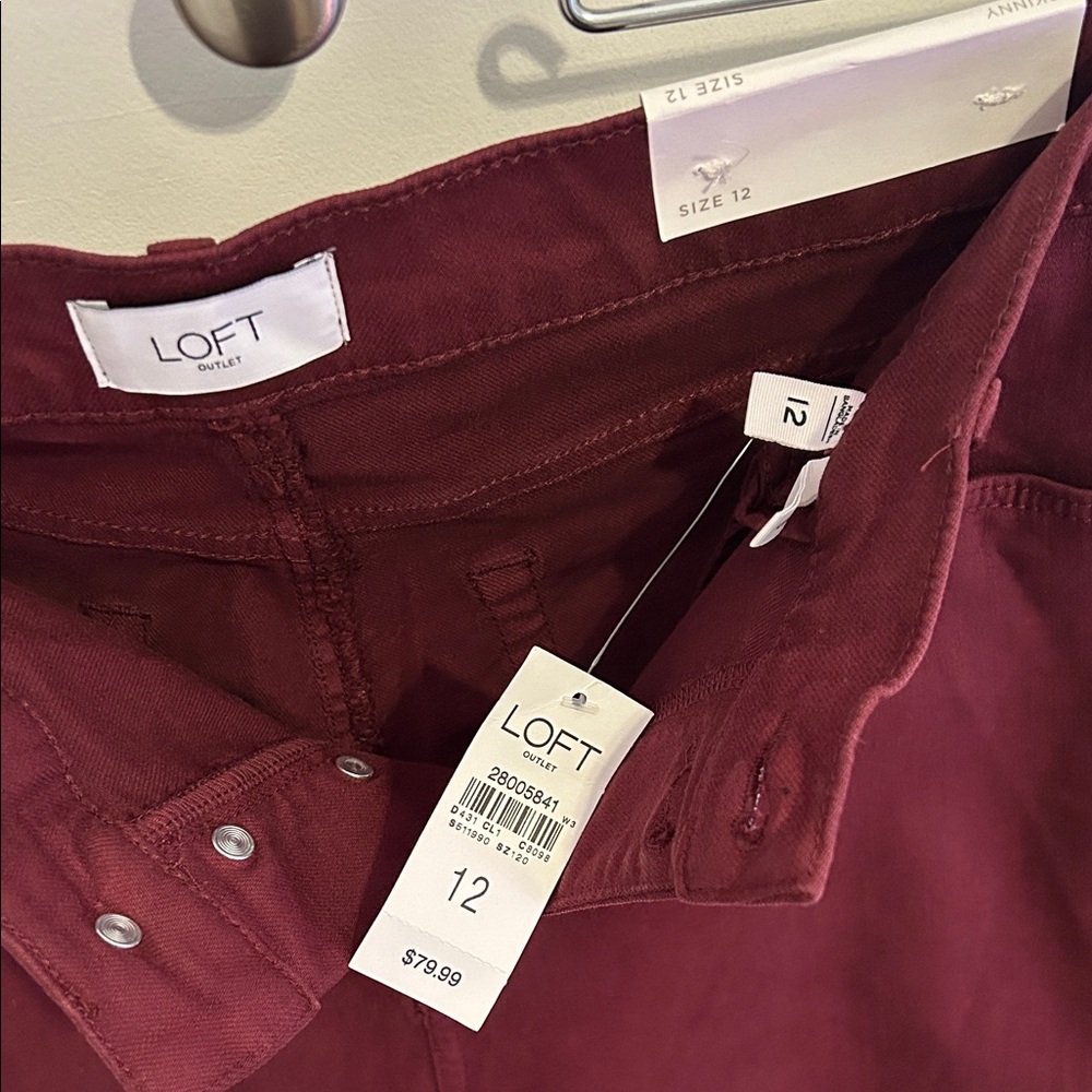 Women's LOFT Maroon Button Fly Skinny Jeans NWT Size 12